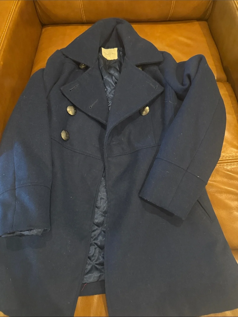Kids Navy Double-Breasted Wool Peacoat